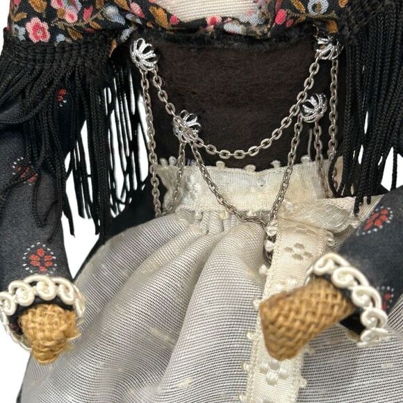 Vtg Handmade Straw Burlap Doll 12" Tan Blue Folk Art Collectible Rustic Decor - Picture 8 of 10